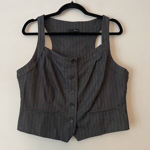 Y2K Button Front Vest Pin Stripe Gray XL Cotton Stretch Indie Punk Layer 90s